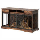 Garvee 63 Inch Dog Crate Furniture Wooden Dog Kennel Indoor with Doors Wheels Side End Table Heavy Duty Medium Large Dogs