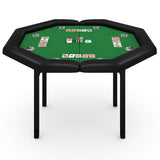 Garvee 48" Folding Poker Table With Padded Rails & Stainless Steel Cup Holders, Octagon Design For 8 Players, Indoor & Outdoor, Collapsible Metal Legs, Black - Green