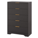 Garvee Fluted 5 Drawer Dresser With Gold Metal Handles For Bedroom Closet Living Room Hallway, 47 in Tall, Black Wood - Black