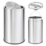 Garvee 13 Gallon Round Trash Can Stainless Steel Swing Top Lid 50L Large Commercial Bin for Kitchen Office Hotel