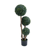 Garvee 35 Inch Artificial Topiary Tree Triple Ball Faux Boxwood Plants Indoor Outdoor Milan Grass Ball with Strong Wood Trunks Green - Dark Green