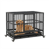 Garvee 37 Inch Heavy Duty Dog Crate Steel Escape Proof Indoor High Anxiety Cage Removable Tray Kennel with Wheels Medium Large Dogs Black