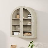 Garvee Arched Wall Cabinet with Acrylic Doors and Adjustable Shelves for Bathrooms and Kitchens, 24x9.1x27.6 in, Natural Wood Grain Finish