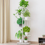Garvee 6 Tier Metal Plant Stand, Anti Slip Waterproof Flower Pot Holder for Living Room Balcony Garden Patio, Black, Space-Saving Corner Display - White