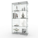 Garvee 4 Shelves Display Cabinet Tempered Glass Curio Showcase With LED Light & Lock For Living Room Bedroom Office White 64x31.7x14.3 Inch - White
