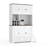 Garvee 71 Inch Tall White Kitchen Pantry Cabinet With Wine Rack For Dining Room And Living Room, Modern Farmhouse Style, 41.7" W x 15.75" D x 70.9" H