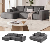 Garvee 108” Modular Sectional Sofa, L-Shape Chaise, Grey, Modern Deep Seat Couch for Living Room Bedroom - Gray (Plush Corduroy Fabric)
