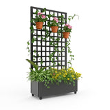 Garvee Metal Planter Box with Square Lattice Trellis, Raised Garden Bed on Wheels for Climbing Plants, 72 Inch x 35 Inch, Black, Galvanized Outdoor Planter