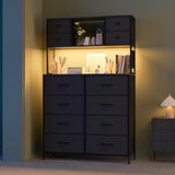 Garvee Dresser for Bedroom with 12 Drawers, Charging Station & LED Light, Metal Frame, Wooden Top, Black - Black