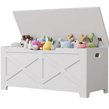 Garvee 39.4" Wooden Storage Chest With Metal Frame, White X Pattern, Large Organizer, Lift-Top Entryway Shoe Bench For Bedroom And Living Room - X White