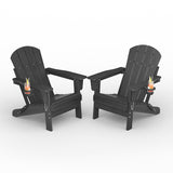 Garvee Folding Adirondack Chair Set of 2, All-Weather HDPE Outdoor Chairs with Cup Holder, Black, 30"D x 29"W x 35.5"H for Patios and Gardens - Black
