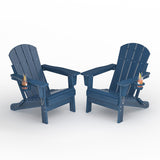 Garvee Folding Adirondack Chair Set of 2, All-Weather HDPE Outdoor Chairs with Cup Holder for Patios, Decks, Gardens, Navy Blue, 30"D x 29"W x 35.5"H - Navy Blue