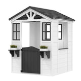 Garvee Cedar Wooden Kids Playhouse with Play Kitchen, Outdoor Toddler Playhouse for Backyard, 44.1"x46.5"x59.5", Natural Wood Vinyl Roof - White