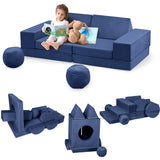 Garvee 12-Piece Modular Kids Sofa Set Soft Foam Play Couch with Balls & Tunnel Foldable Versatile Kids Chair for Playrooms - Dark Blue