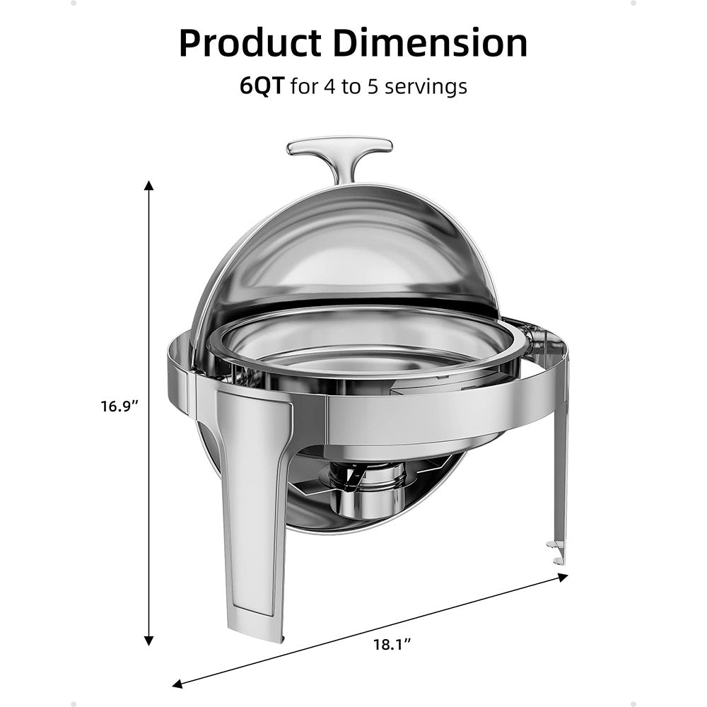 Garvee 6QT Roll Top Chafing Dish Buffet Set,Full Size Stainless Steel Pan Chafer, Round Catering Warmer Server, for Wedding, Parties, Banquet, Catering Event,1 Pack