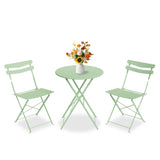 Garvee 3 Piece Patio Bistro Set Folding Metal Outdoor Furniture For Balcony Yard Garden Green - Green
