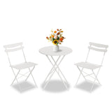 Garvee 3 Piece Patio Bistro Set, Folding Metal Outdoor Furniture for Balcony Yard Garden, White, Compact & Durable - White