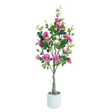 Garvee Artificial Rose Blossom Tree 1.20m Tall with Green Leaves Realistic Look Durable Plastic & Silk Indoor Outdoor Decoration