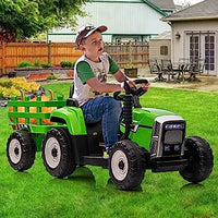 Garvee 12V Kids Ride On Tractor With Trailer & Remote Control, Toddler Electric Vehicle Car, 25W Green, For 3-6 Years