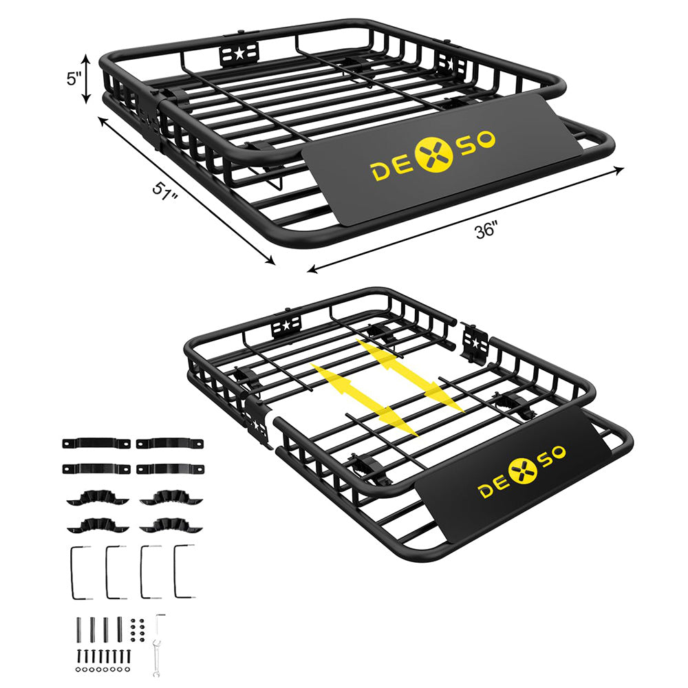 Garvee 51" x 36" x 5" Universal Roof Rack Carrier Basket, Heavy Duty Car Cargo Rack for SUVs and Trucks, Black, 200 Lbs Capacity