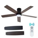 Garvee 52" Ceiling Fan with Light and Remote, Dual-Sided Blades, Modern LED, Quiet DC Motor, Matte Black, Bedroom Living Room Dining Room - 1Black