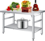 Garvee Portable Stainless-Steel Work Table, 2-Tier Fold-Up Design, Adjustable Shelf, Kitchen & Campsite, Multiple Sizes, Silver