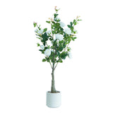 Garvee Artificial Rose Blossom Tree 1.2m Tall with Green Leaves, Realistic Look, Durable Plastic & Silk for Indoor Outdoor Decoration, Green