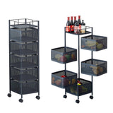 Garvee 5 Tier Square Vegetable Rack Metal Mesh Rotating Storage Rack Kitchen Storage Rack Movable Trolley On Wheels, 10.25"x10.25"x37.6", Black