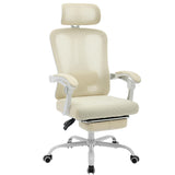 Garvee Ergonomic Mesh Office Chair with Footrest Adjustable Lumbar Support for Home Office, High-Back Beige - Beige