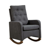 Garvee Modern Rocking Chair With High Backrest And Padded Armrests, Bear Fabric, Rubberwood Legs, For Living Room And Nursery, Ergonomic Design, Side Pockets - Deep Grey
