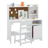 Garvee Kids Desk and Chair Set, Wooden Children Study Desk for Kids with Hutch Storage Cabinet, Student Writing Table Computer Workstation for Kids Bedroom & Study Room, White - White