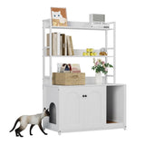 Garvee Corner Litter Box Enclosure with Shelves Large Wood Cat Cabinet for Most Litter Boxes 52in Natural Wood - White
