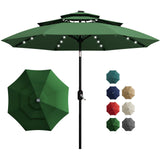 Garvee 10Ft 3-Tier Solar Patio Umbrella with LED Lights, Outdoor Table Umbrella, Dark Green, Pool Deck Yard Garden - 