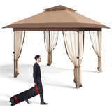 Garvee 12'x12' Gazebo Canopy Tent with Curtains and Mosquito Netting for Patio and Backyard Party, Khaki, 2-Tiered Vented Top, 144 Sq Ft Shade - Khaki