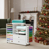Garvee Craft Table with Storage Large Cricut Cart 2 Drawers 24 Vinyl Roll Holder White