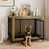 Garvee 38 Inch Wooden Dog Crate Furniture With Doors And Wheels, Indoor Dog Kennel, Medium/Large Dogs, Brown