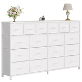 Garvee 63''W Fabric Dresser With 18 Drawers For Bedroom With Charging Station, Steel Frame, Wood Top, White, 63" W*39" H*11.8" D - White