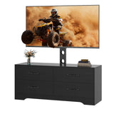 Garvee TV Stand with Mount, 47.2" Entertainment Center, 6-Drawer Rattan Dresser, Black, Fits 32-85 Inch TVs, Living Room & Bedroom