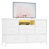 Garvee 8-Drawer Fabric Chest with LED Light, USB Charging Station, Metal Frame, MDF Wood for Bedroom, Living Room, Hallway, Multi-Color, Large Size