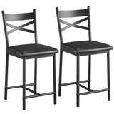 Garvee Bar Stools Set of 2, 26 in Counter Height Metal Dining Chairs with X Back and Thick PU Leather Cushion, Waterproof, Black - Black