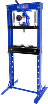 Garvee 20 Ton Hydraulic Press H-Frame Floor Shop Press With Pressure Gauge And Stamping Plates For Bending Straightening Pressing Parts Installing Bearings And U-Joints Adjustable Work Table System - Blue With Gauge