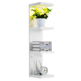 Garvee 4-Tier White Floating Shelves with Remote Control LED Lights, Wall Mounted Display Shelf for Living Room, Entryway & Hallway, Space-Saving Storage - White