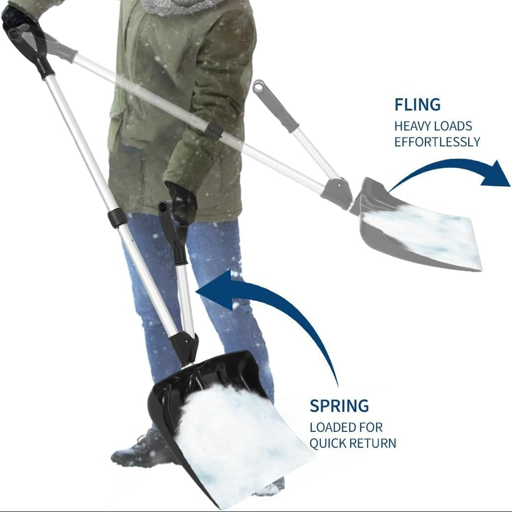 Garvee Ergonomic Dual D-Ring Snow Shovel – 18" Wide Blade with Aluminum Edge – Lightweight Snow Removal Tool for Driveway, Walkway, Car, Yard – Black Shovel with Silver Rod
