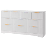 Garvee 59 Inch Wide 10 Drawer Dresser Wood Frame Modern Fluted Texture Large Bedroom Storage Organizer Anti-Tip Kit Living Room TV Stand - White