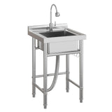 Garvee 20"D x 20"W x 31.5"H Small Stainless Steel Utility Sink Freestanding Single Bowl Kitchen Sink with Hot & Cold Water Faucet for Laundry Room Compact Apartments Basement Garage - Silver