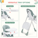 Garvee Foldable High Chair for Babies Toddlers, Removable Tray, 5-Point Harness, Adjustable Recline & Height, Lightweight, Green - Green