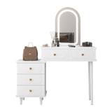 Garvee Makeup Vanity Desk with Mirror and Lights, Adjustable 3-Drawer Cabinet, Modern White Wood Dressing Table for Bedroom - White