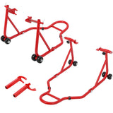 Garvee Motorcycle Stand Lift 850 LBS Front Rear Combo Stand Adjustable Width Heavy-Duty Iron Black - Red