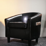 Garvee Accent Barrel Chairs Faux Leather Upholstered Club Armchairs for Living Room Bedroom Reading Waiting Room Black