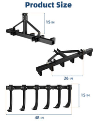Garvee Plow Scarifier Implement, Removable Tractor Cultivator with 6 Scarifier Shanks, 48 Inches, 3 Point Tiller for CAT-0 & CAT-1 ATV/UTV
